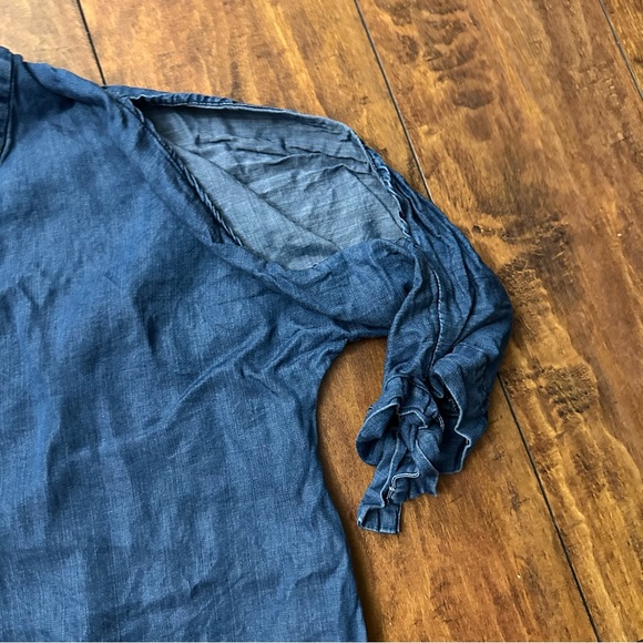 Soft Surroundings Tunic Top Womens LG  Chambray Cold Shoulder Tencel Cottagecore - Picture 7 of 10